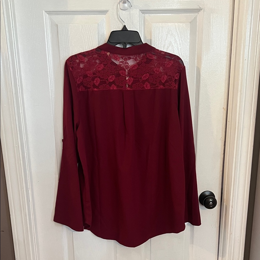 Elegant Burgundy Lace Detail Blouse - Picture 2 of 2
